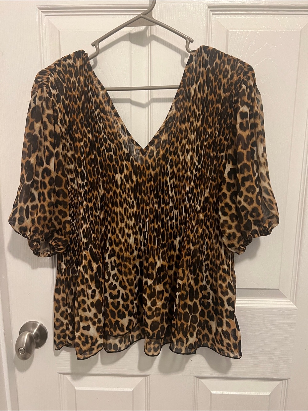 Express Leopard Print V-Neck Blouse in Brown and Black